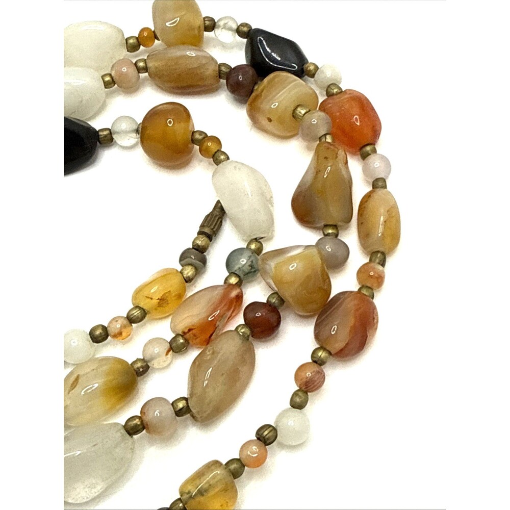 Vintage Semi Precious Stone Bead Necklace Quartz Agates Multicolor 36" Boho - Picture 5 of 9